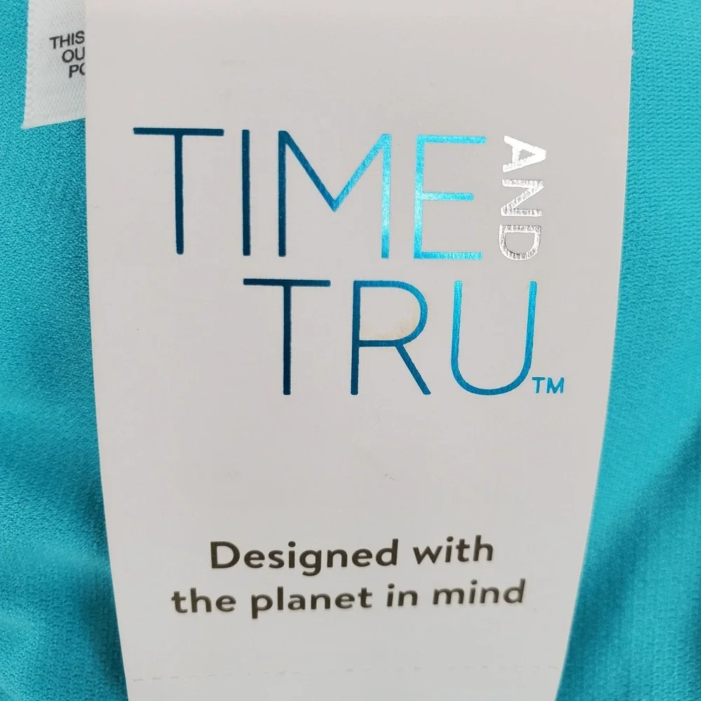 Time and Tru Geometric Bandeau Bikini Swim Top Small 4-6‎ Blue Green Lined New